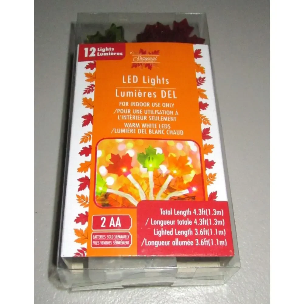 Autumn Leaves String Lights 12 Ct 4.3 Ft Battery Operated DIY Crafts Wreaths